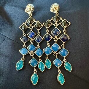 Kendra Scott Ombre Navy Blue Aqua Chandelier Earrings